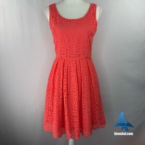 1147 J.Crew Swirling Lace Fit-and-Flare Dress - Size 4 - Coral Pink